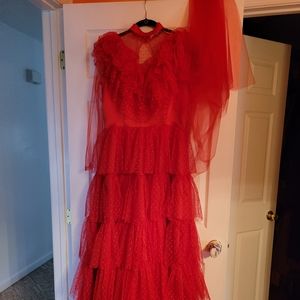 Lydia Beetlejuice red wedding dress with veil, lace up back